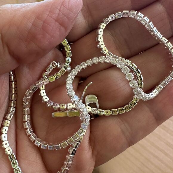 Luv AJ CZ Tennis Style Necklace Silver Toned Metal Sparkly Understated - Picture 3 of 9